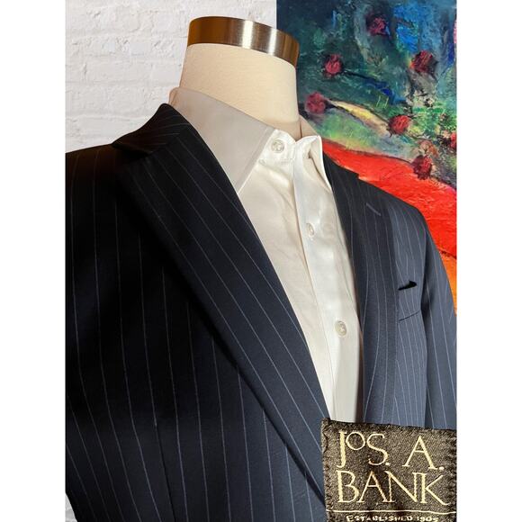 Jos A Bank Mens 41R 36x33 Navy Blue Stripe Wool Cashmere Suit Jacket Pants Set - Picture 5 of 16